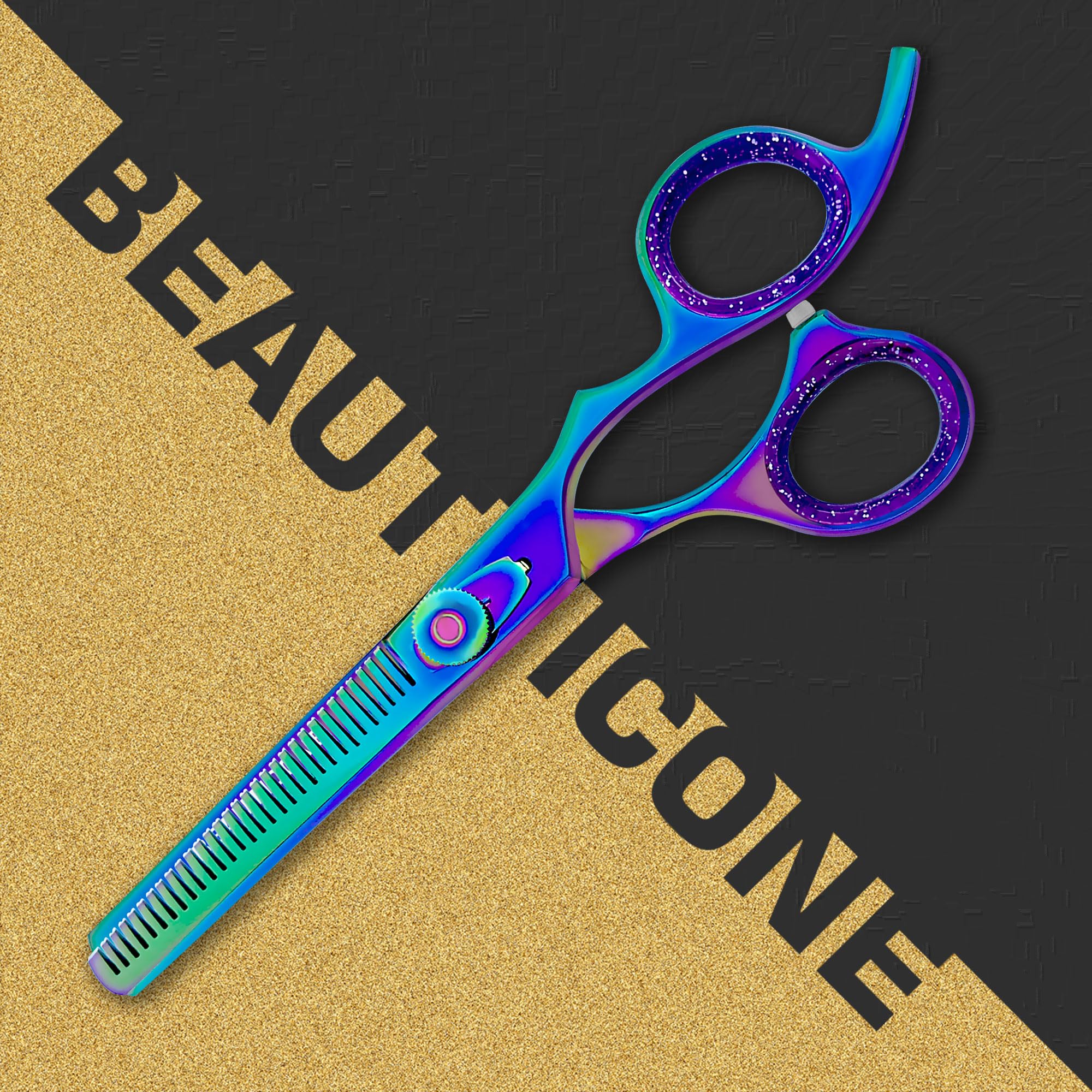 BEAUTICONE Professional Hair Thinning Scissors – Barber Texturizing Shears with Stainless Steel Teeth Blade, Leather Pouch Included, Salon Thinning Shears for Men & Women, Multi