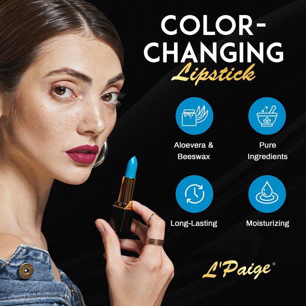 L'Paige pH Color-Changing Blue Lipstick | Blue to Deep Pink Burgundy Transformation | Aloe Vera Moisturizing Formula | Long-Lasting Lip Stain-Like Color | Shade LBL