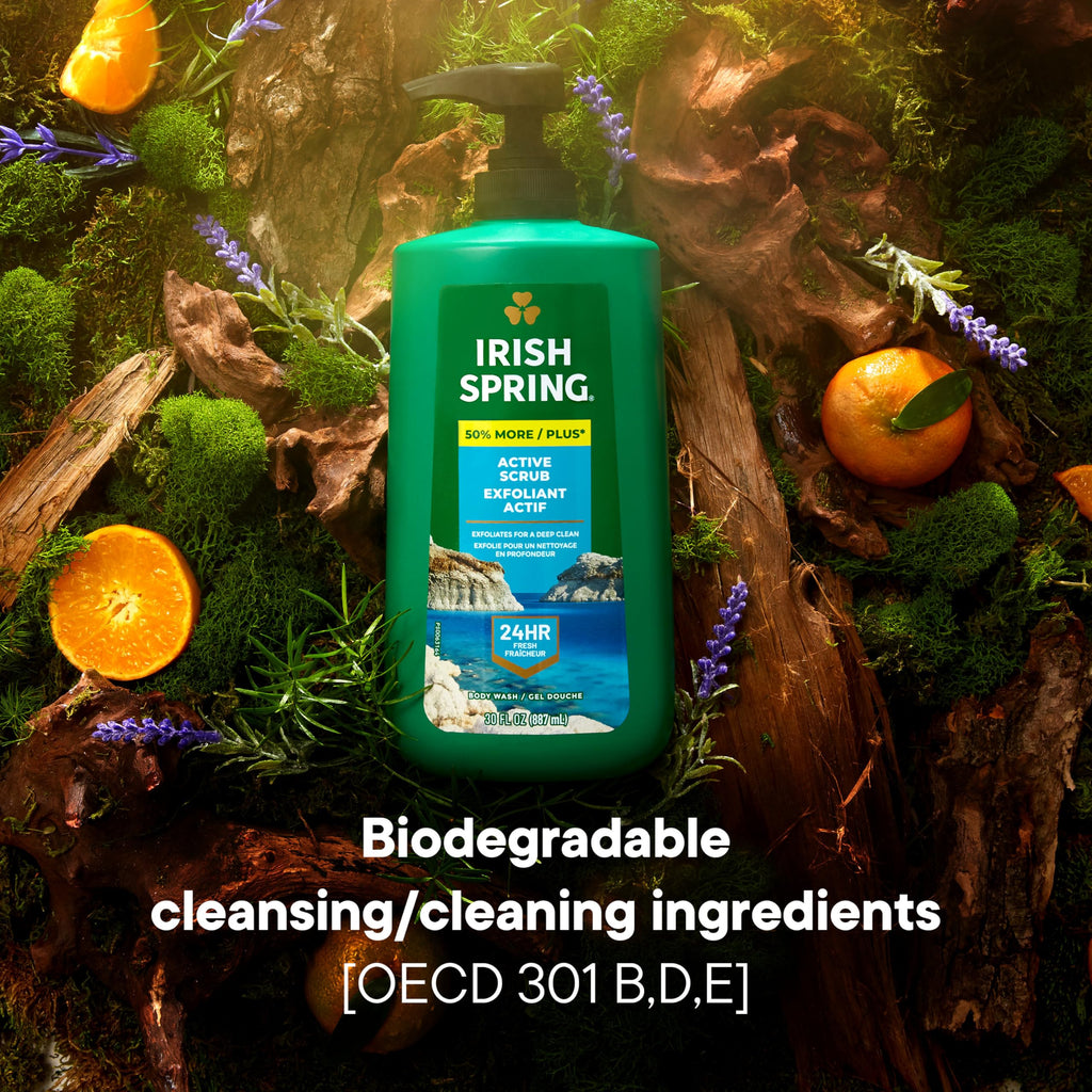 Irish Spring Active Scrub Body Wash for Men, Cool Fresh Scent, 887 mL