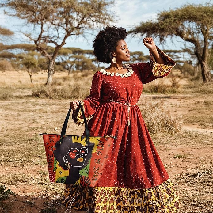 Afroyla Afrocentric Art Totebag for Black Women – Premium Leather, Work & Everyday Bag, Ideal Gift for Her on Mother's Day