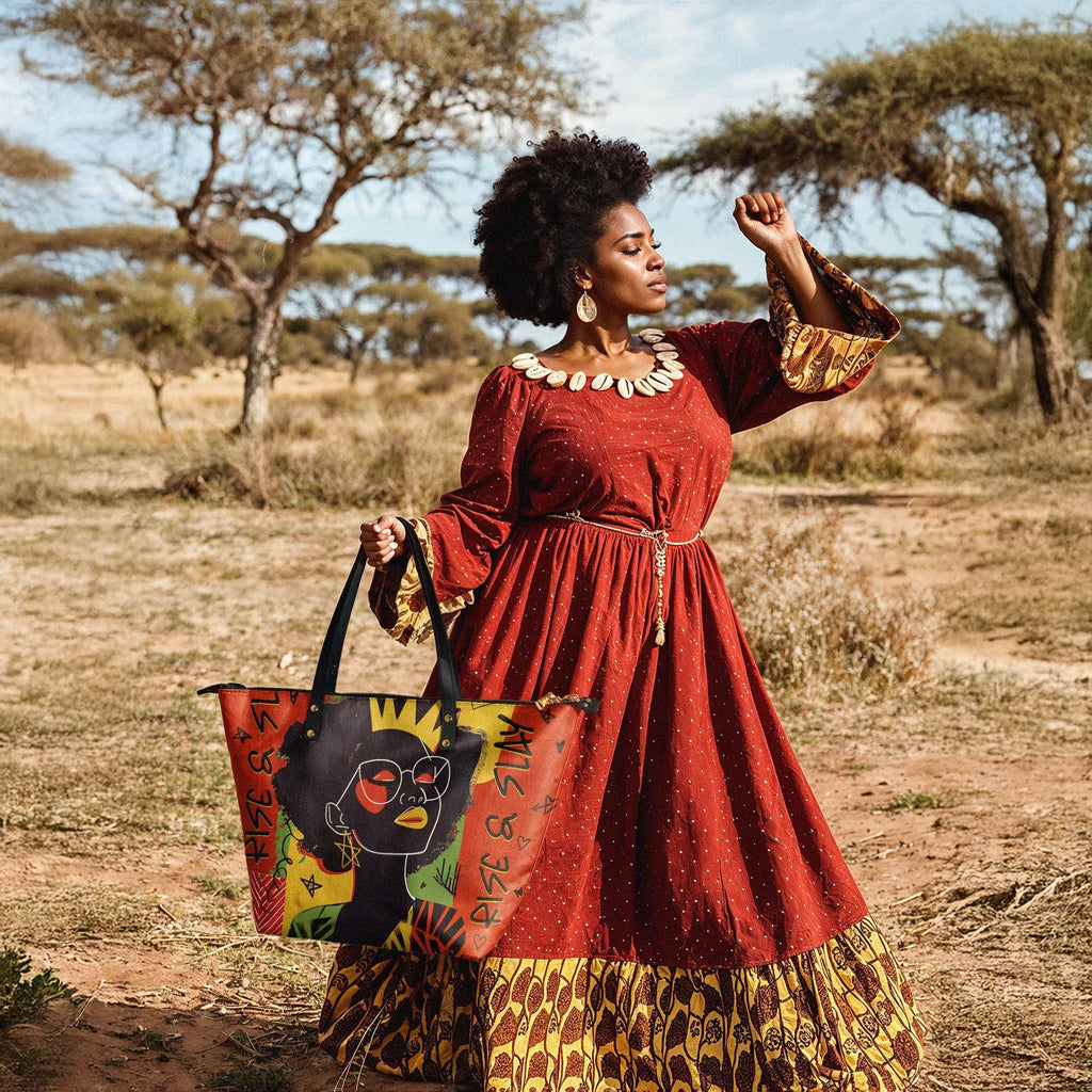 Afroyla Afrocentric Art Totebag for Black Women – Premium Leather, Work & Everyday Bag, Ideal Gift for Her on Mother's Day