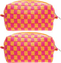 Checkered Makeup Bag for Purse, Small Cosmetic Pouch,Red Orange,2 Pack