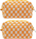Checkered Makeup Bag for Purse, Small Travel Cosmetic Pouch,Orange,2 Pack