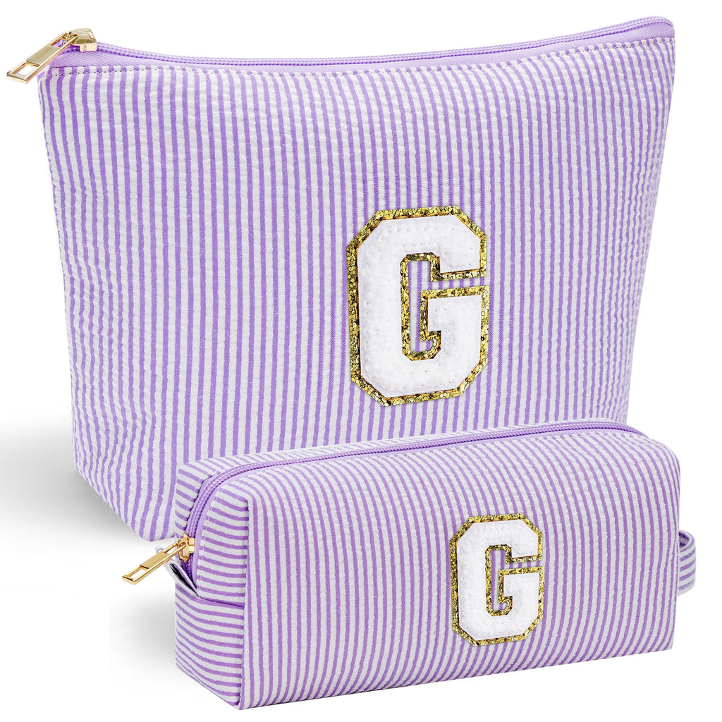 YOOLIFE Personalized Cute Purple Initial Cosmetic Makeup Pouch - Make Up Toiletry Bag for Her Mom Teacher Friend Girlfriend Wife Birthday Gifts