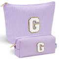 YOOLIFE Personalized Cute Purple Initial Cosmetic Makeup Pouch - Make Up Toiletry Bag for Her Mom Teacher Friend Girlfriend Wife Birthday Gifts
