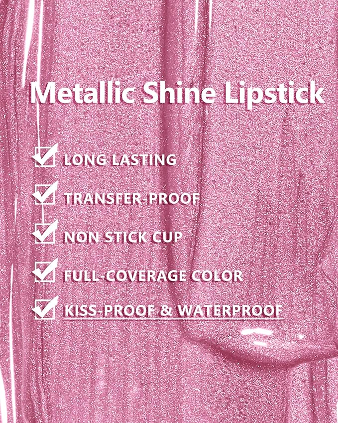 MAKI YIKA Pink Lipstick for Women Metallic Liquid Lipsticks Long Lasting