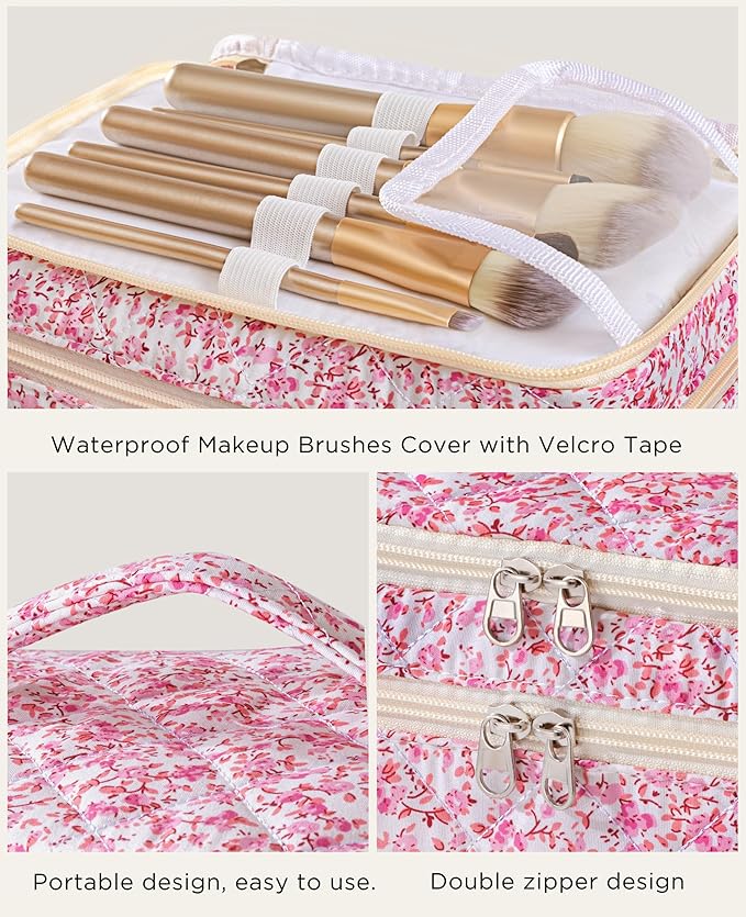 HBselect 2Pcs Travel Makeup Bag Large Quilted Cosmetic Bag Make up Bag