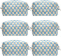 Checkered Makeup Bag for Purse, Small Cosmetic Pouch,Blue Beige,6 Pack