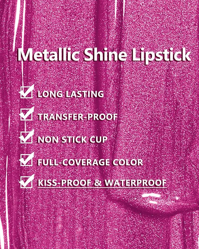 MAKI YIKA Hot Pink Lipstick for Women Metallic Liquid Lipsticks Long Lasting