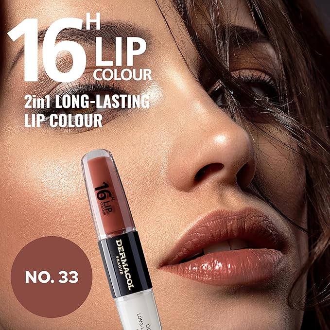 Dermacol 16-Hour Lip Color, Two-Phase Kissproof Lip Stain & Gloss, No.33