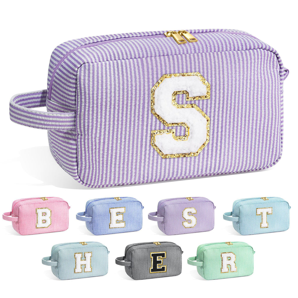 YOOLIFE Birthday Gifts for 6 7 8 9 10 11 12 13 14 15 Year Old Teen Girl - Initial Makeup Bag Letter Toiletry Pouch Cosmetic Case, Personalized Teen Girl Gifts Trendy Stuff Party Favor, Purple S