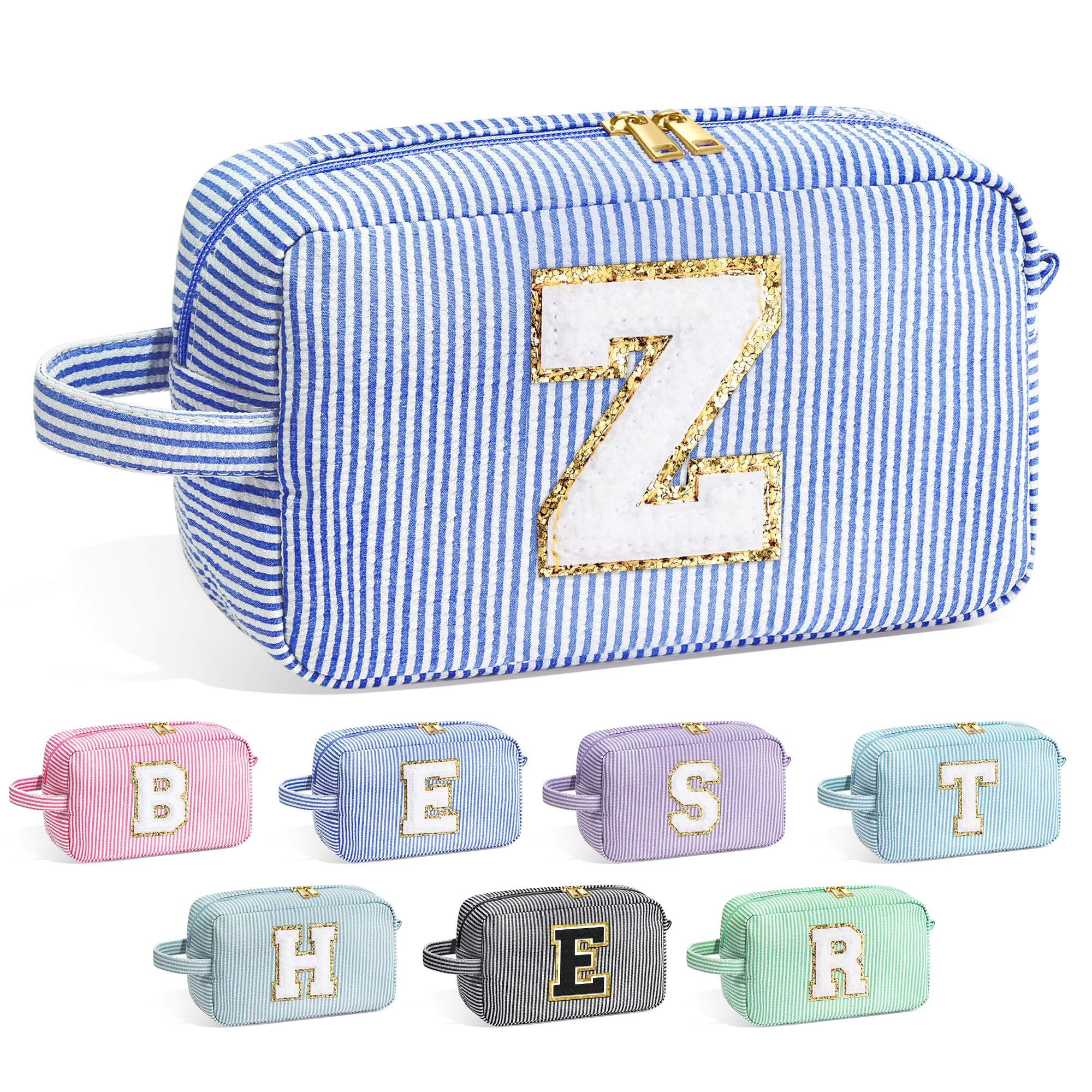 YOOLIFE Travel Makeup Bag for Women - Initial Cosmetic Bag Toiletry Pouch Make Up Case for Women Friend Sister Teacher, Personalized Birthday Gifts for Women, Blue Z
