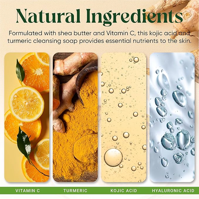AMVital Turmeric Kojic Acid Soap Bars with Vitamin C, Retinol & Hyaluronic Acid – Face & Body Soap with Collagen & Shea Butter – 2-Pack Cleansing Bars for All Skin Types