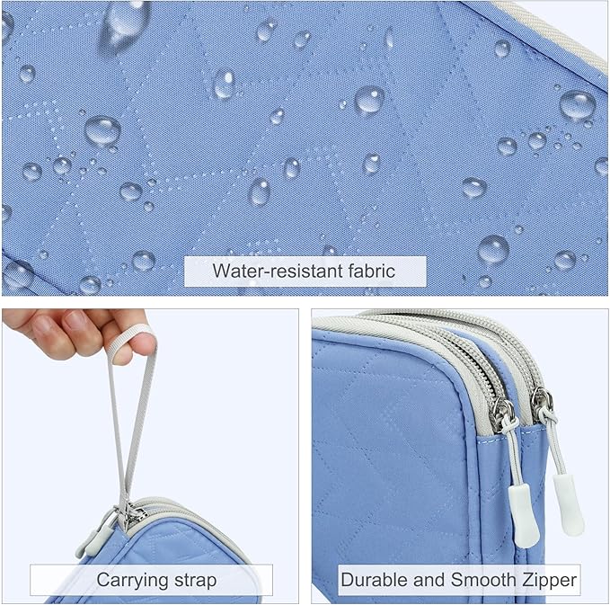 FYY Electronic Organizer, Travel Tech Pouch Bag, Medium, Blue Quilted