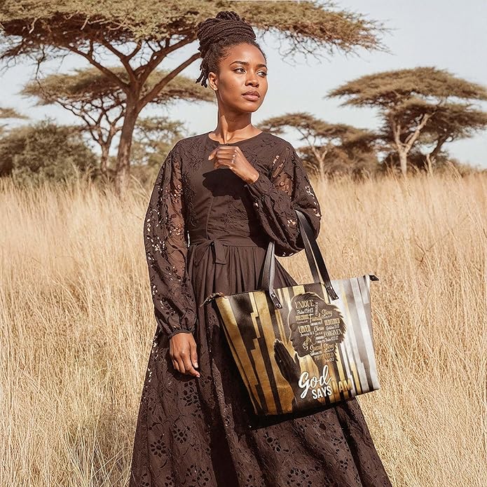 Afroyla Afrocentric Art Totebag for Black Women – Premium Leather, Work & Everyday Bag, Ideal Gift for Her on Mother's Day