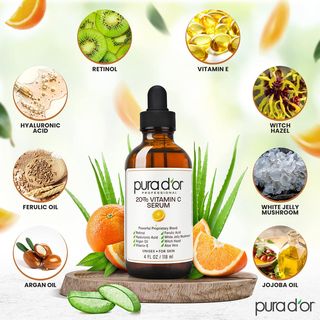 PURA D'OR 20% Vitamin C Anti-Aging Facial Serum, 4 fl oz