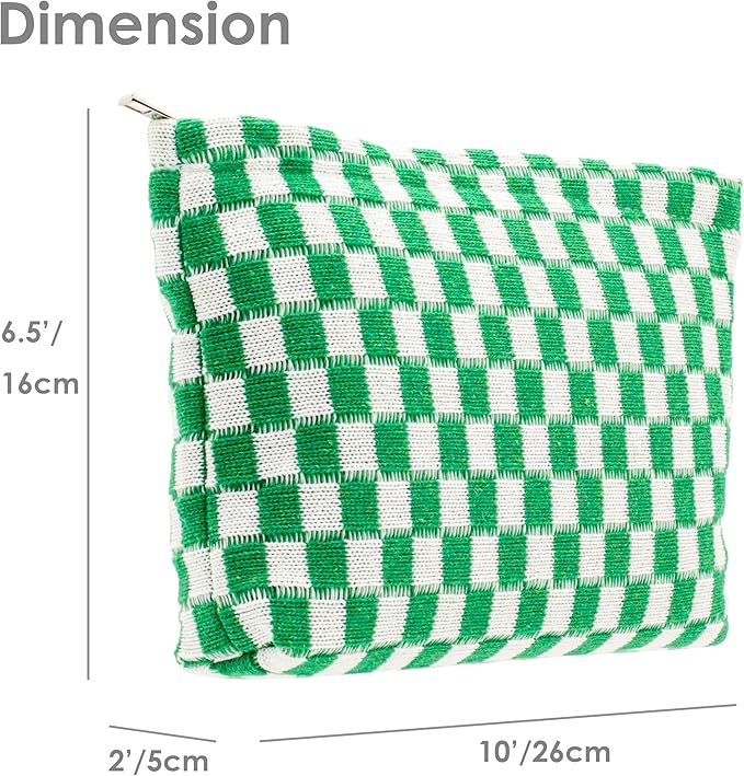 PAZIMIIK Checkered Makeup Bag for Purse, Small Flat Cosmetic Pouch,Green