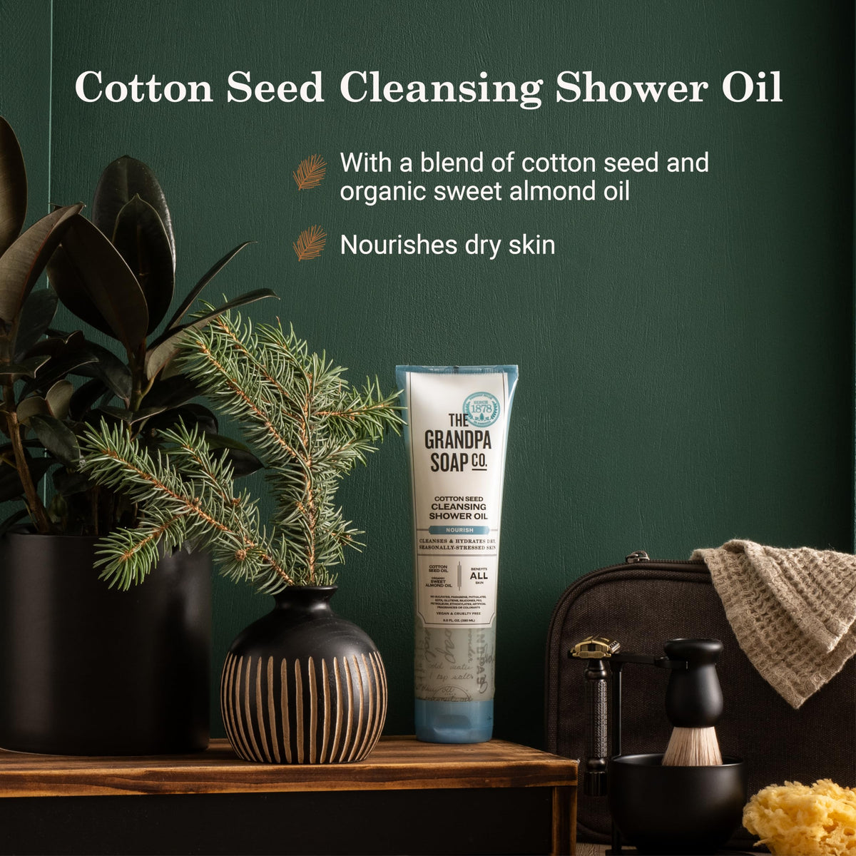 Grandpa's Cottonseed Oil Body Wash by The Soap Company | Cottonseed + Organic Sweet Almond Oils | Clean, Vegan & Cruelty Free Formula | Nourishing Body Soap for Sensitive Skin | 9.5 Fl. Oz. Tube