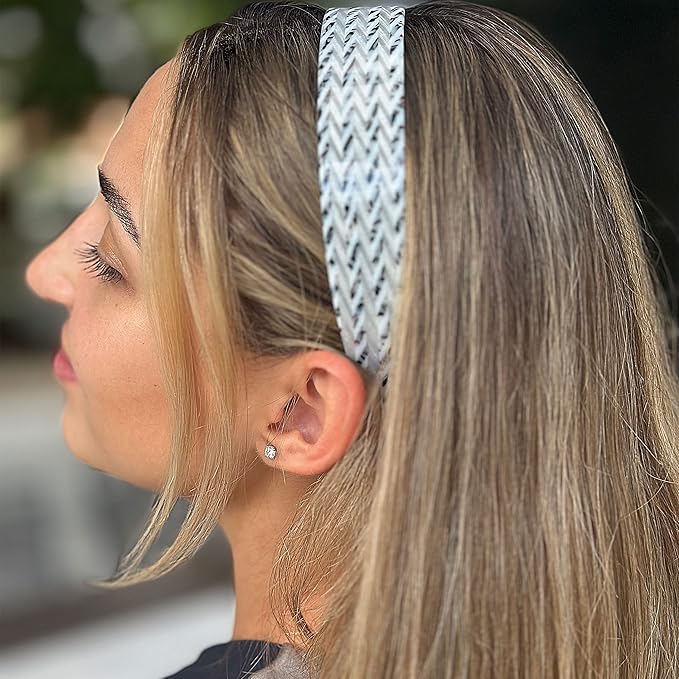 Camila Paris CP3462 French Headband for Women, Handmade White and Gray, Strong Hold Grip Women's Hair Band, Ligth and Very Flexible, No Slip Durable Styling Girls Hair Accessories, Made in France