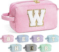 YOOLIFE Initial Cosmetic Bag for Women - Monogram Cute Makeup Bag Cosmetic Case Toiletry Pouch for Women Her Best Friend Sister Teacher, Personalized Birthday Gifts for Women, Pink W