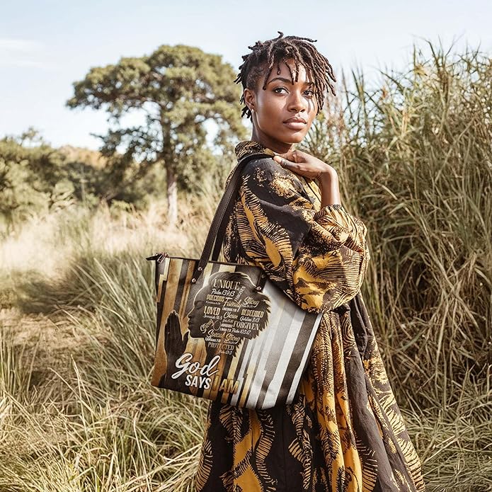 Afroyla Afrocentric Art Totebag for Black Women – Premium Leather, Work & Everyday Bag, Ideal Gift for Her on Mother's Day