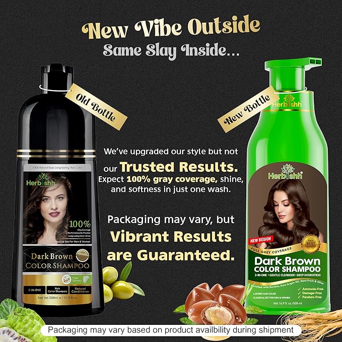 Herbishh Hair Color Shampoo for Gray Hair – Magic Hair Dye Shampoo – Colors Hair in Minutes–Long Lasting–500 Ml–3-In-1 Hair Color for Women & Men –Ammonia-Free (Dark Brown)