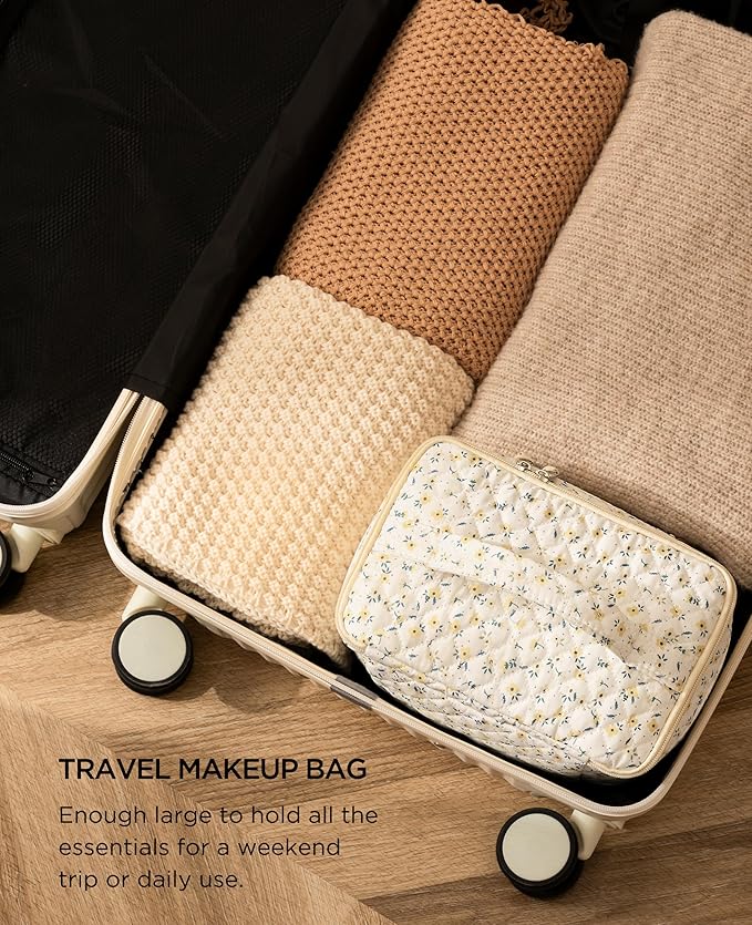 HBselect 2Pcs Travel Makeup Bag Large Quilted Cosmetic Bag Make up Bag