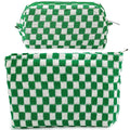 ZLFSRQ 2Pcs Checkered Makeup Bag for Women Large Small Travel Toiletry Bag Organizer Aesthetic Zipper Cosmetic Bags Cute Makeup Pouch for Purse Pencil Case Pencil Pouch Skincare Storage Bags (Green)