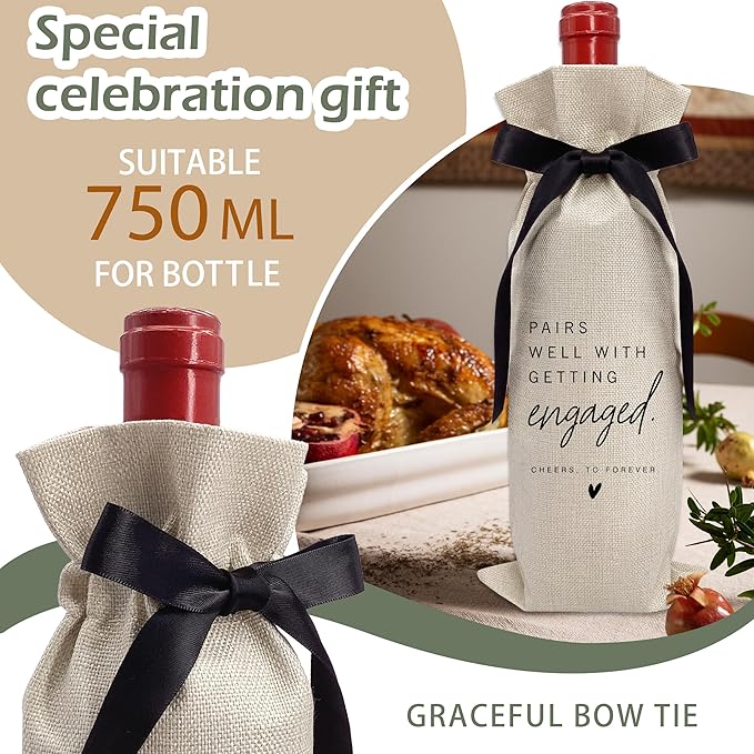 RYIGYWE 1 PCS Black Bow Ribbon Ideas Engagement Gift Wine Bag - Bride to Be Gifts for Bridesmaids Bride Groom Couples Her Him Officiant Gift for Getting Married Engagement Bridal Shower - A48