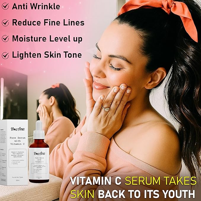 Vitamin C Brightening Face Serum with Hyaluronic Acid & Vitamin E – Lightweight Hydrating Facial Serum for Even-Looking Skin Tone, All Skin Types, 50ml