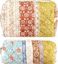 URSKYTOUS 2Pcs Floral Makeup Bag for Women Cotton Quilted Coquette Cosmetic Bag Cute Zipper Mixed Flower Makeup Pouch Aesthetic Portable Pencil Pouch Travel Toiletry Bag Trendy Cloth Skincare Bag