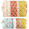 URSKYTOUS 2Pcs Floral Makeup Bag for Women Cotton Quilted Coquette Cosmetic Bag Cute Zipper Mixed Flower Makeup Pouch Aesthetic Portable Pencil Pouch Travel Toiletry Bag Trendy Cloth Skincare Bag