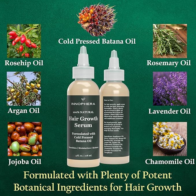 Innophera Batana Oil Hair Growth & Scalp Serum ‒ With Jojoba, Argan, Rosemary & Lavender Oils ‒ Natural Vegan Thickening, Moisturizing & Strengthening Serum ‒ 4 fl. oz.