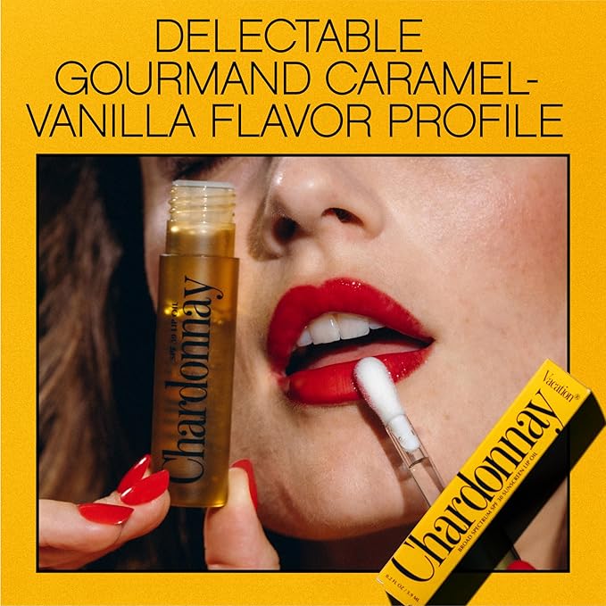 Vacation Chardonnay Lip Oil SPF 30, 0.2 Fluid Ounces, Pack of 2 - Hydrating SPF Lip Balm, Caramel Vanilla, Clear, Non-Sticky, Vegan
