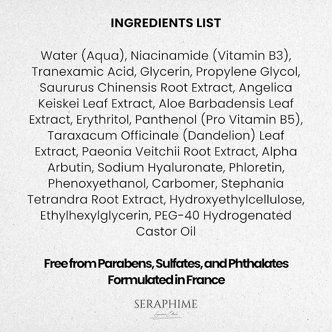 Seraphime Tranexamic Acid TXA 4% + Niacinamide 10% Serum – Discoloration Correcting Serum with Alpha Arbutin, Pro-Vitamin B5, Phloretin Dark Spot, Hyperpigmentation, Uneven Skin Tone Corrector 1 fl oz