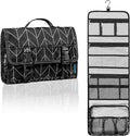 PAVILIA Travel Hanging Toiletry Bag for Women Men, Large Capacity Makeup Bag Kit, Waterproof Cosmetic Storage Organizer Case for Bathroom Shower, Black Chevron