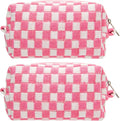 Checkered Makeup Bag for Purse, Small Travel Cosmetic Pouch,Pink,2 Pack