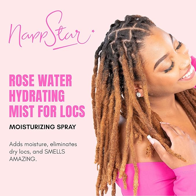 NappStar Rose Water Hydrating Mist, Moisturizing Spray for Dreadlocks, Loc Care with Aloe Vera, 16 Fl Oz
