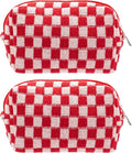 Checkered Makeup Bag for Purse, Small Travel Cosmetic Pouch,Red,2 Pack