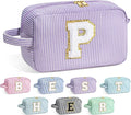 YOOLIFE Initial Cosmetic Bag for Women - Monogram Cute Makeup Bag Cosmetic Case Toiletry Pouch for Women Her Best Friend Sister Teacher, Personalized Birthday Gifts for Women, Purple P