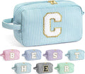 YOOLIFE Birthday Gifts for 6 7 8 9 10 11 12 13 14 15 Year Old Teen Girl - Initial Makeup Bag Letter Toiletry Pouch Cosmetic Case, Personalized Teen Girl Gifts Trendy Stuff, Light Blue C