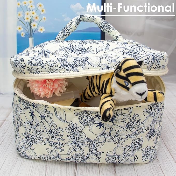 PAZIMIIK Quilted Makeup Bag for Women(Blue,1 Piece Bag)