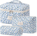 HBselect Quilted Makeup Bag, 3Pcs Cotton Large Travel Makeup Bags Organizer