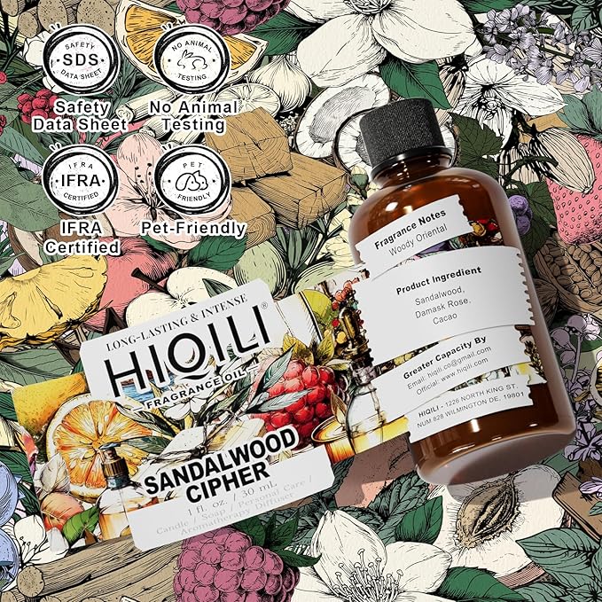 HIQILI Sandalwood Cipher Fragrance Oil for Diffuser,Perfume&Body Oil Craft