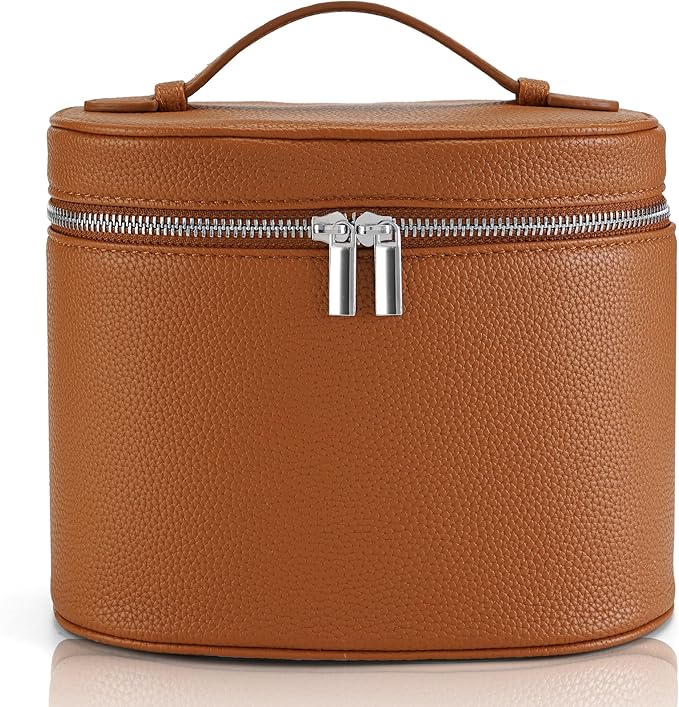 UUYUUY Makeup Bag Vanity Case Cosmetic Bag with Removable Divider Travel Toiletry Bag for Women Portable Make up Box Organizer, Brown