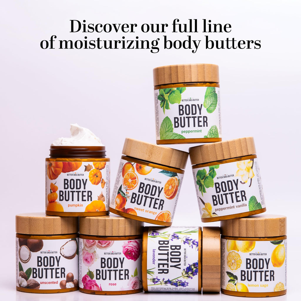 Sweet Orange Body Butter - Raw Shea Butter with Jojoba Oil, Orange Vanilla Body Lotion Scented with Essential Oils, No Synthetic Fragrances, Full Body Moisturizer for Dry Skin
