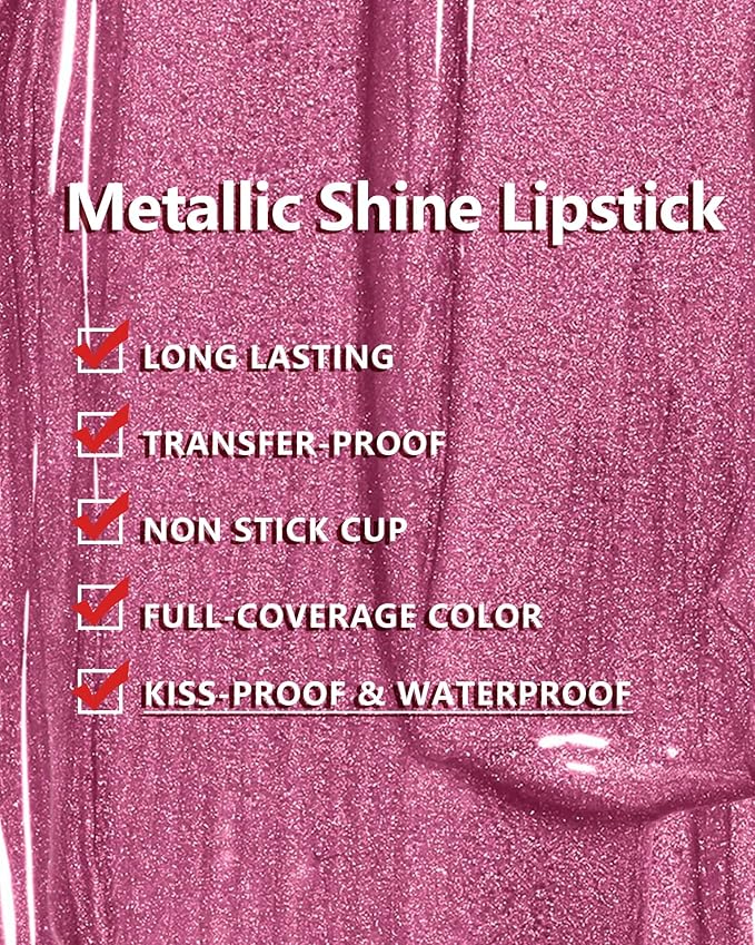 MAKI YIKA Red Lipstick for Women Metallic Lipsticks Glitter Long Lasting Lipstick No Smudge No Transfer Shimmer Liquid Lip Gloss (BR06 Dangerous)