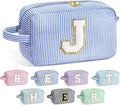 YOOLIFE Initial Makeup Bag for Women - Monogram Cute Makeup Bags Cosmetic Case Toiletry Pouch for Women Her Best Friend Sister Teacher, Personalized Birthday Gifts for Women, Blue J