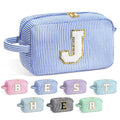 YOOLIFE Initial Makeup Bag for Women - Monogram Cute Makeup Bags Cosmetic Case Toiletry Pouch for Women Her Best Friend Sister Teacher, Personalized Birthday Gifts for Women, Blue J