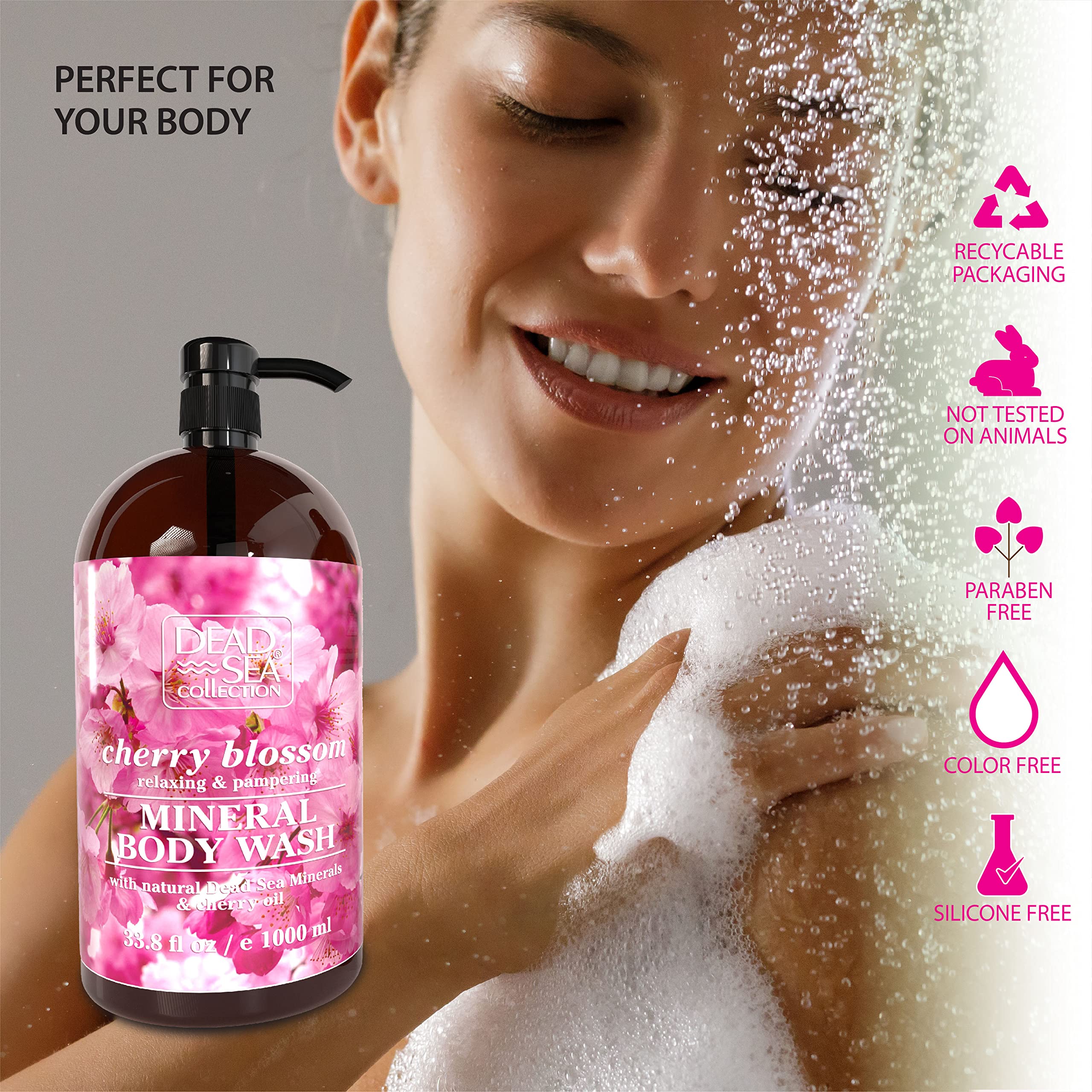 Dead Sea Collection Cherry Body Wash for Women and Men - with Pure Dead Sea Minerals and Cherry Seeds Oil - Cleanses and Moisturizes Skin - Pack of 2 (67.6 fl. oz)